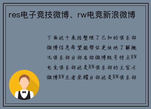 res电子竞技微博、rw电竞新浪微博